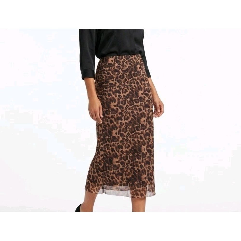 sheein Brown Black Leopard Print Satin Polyester Pull On Maxi Skirt XL